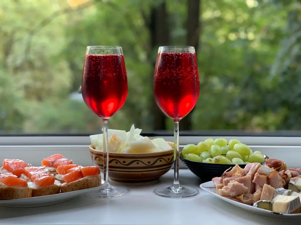 two glasses of sweet and sparkling red wine 