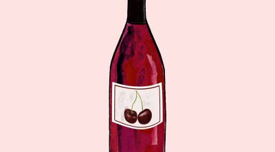 guide to cherry wines text with bottle of pink wine