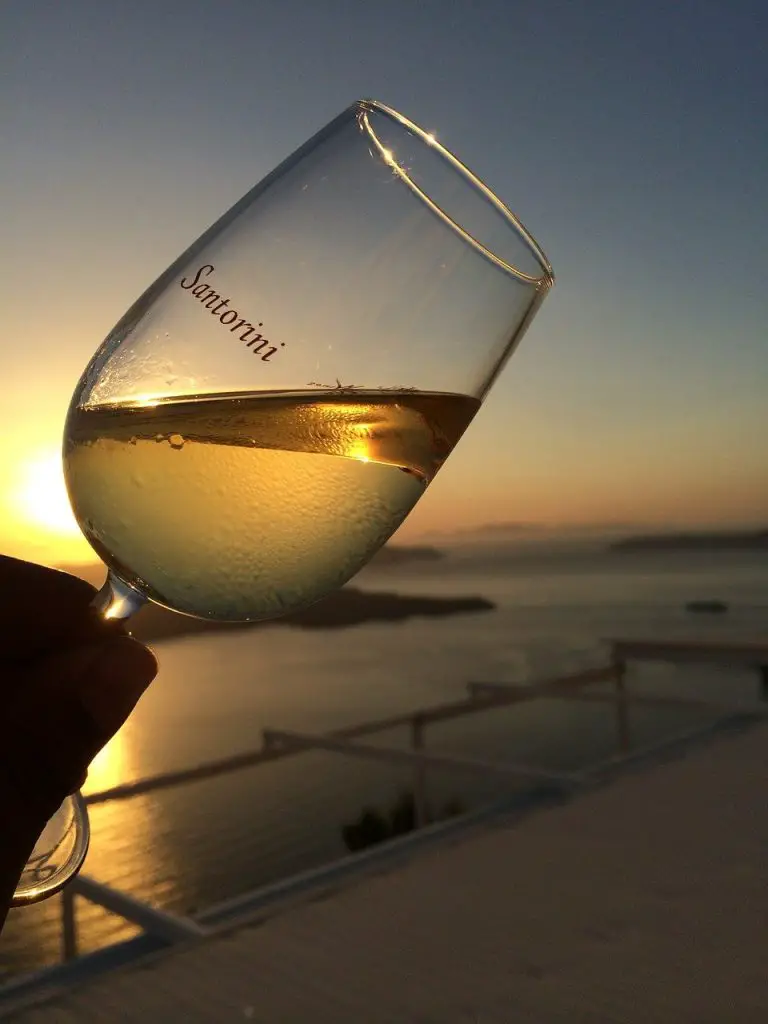 Glass of Assyrtiko wine from Santorini, Greece