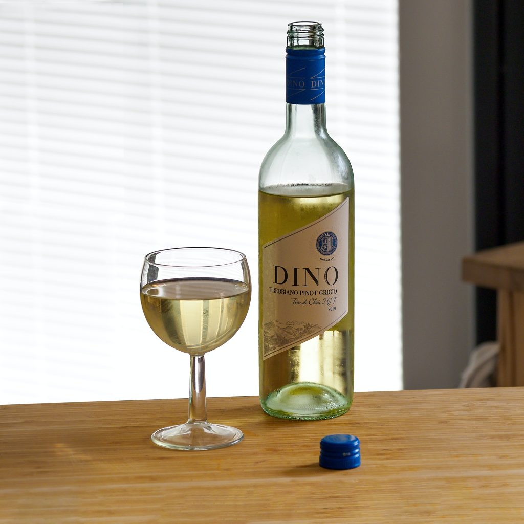 Pinot grigio glass with bottle